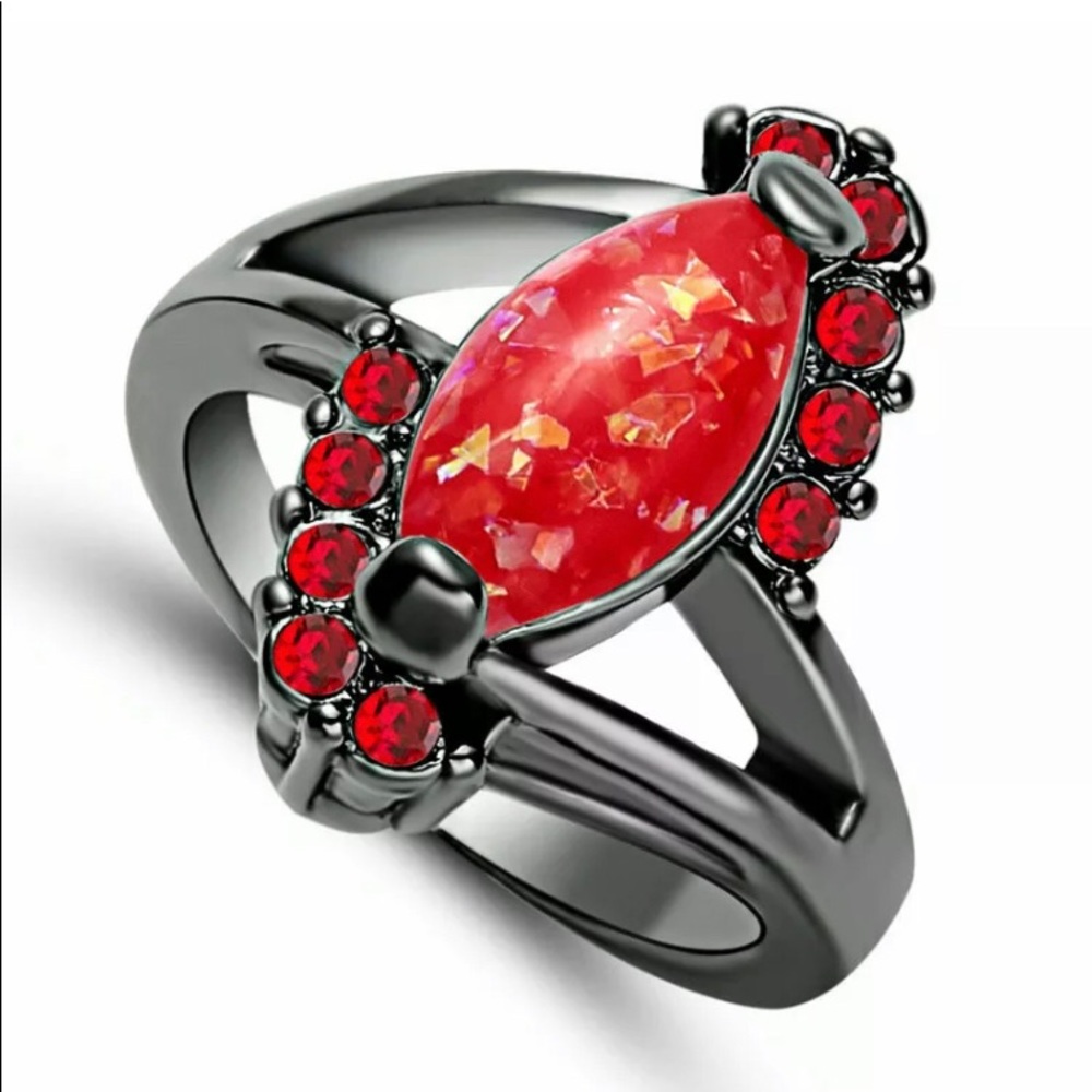 BRAND NEW 18KT/925S MARQUIS CUT RED OPAL RING